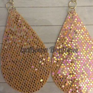 Tangerine Glitter Teardrop Faux Leather Earring  (2)  ER1701 Handmade NWT Boutiq